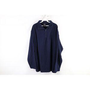 Vtg 90s FUBU Mens Large Spell Out All Over Print Half Zip Fleece Sweater Blue